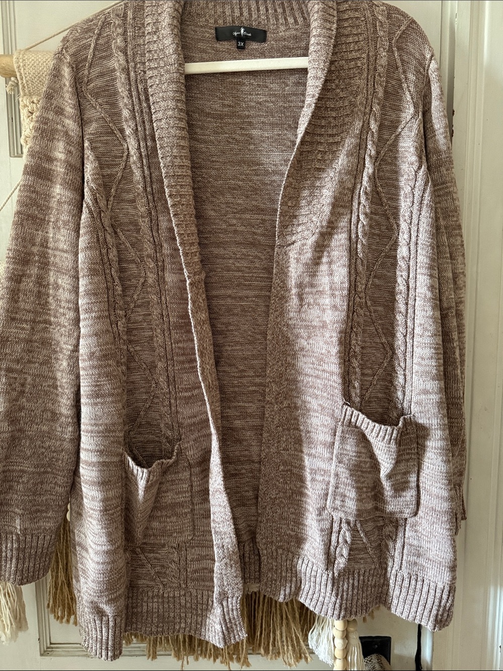 Agnes Orinda Cocoon Shawl Collar Open-Front Cardigan Sweater - Taupe